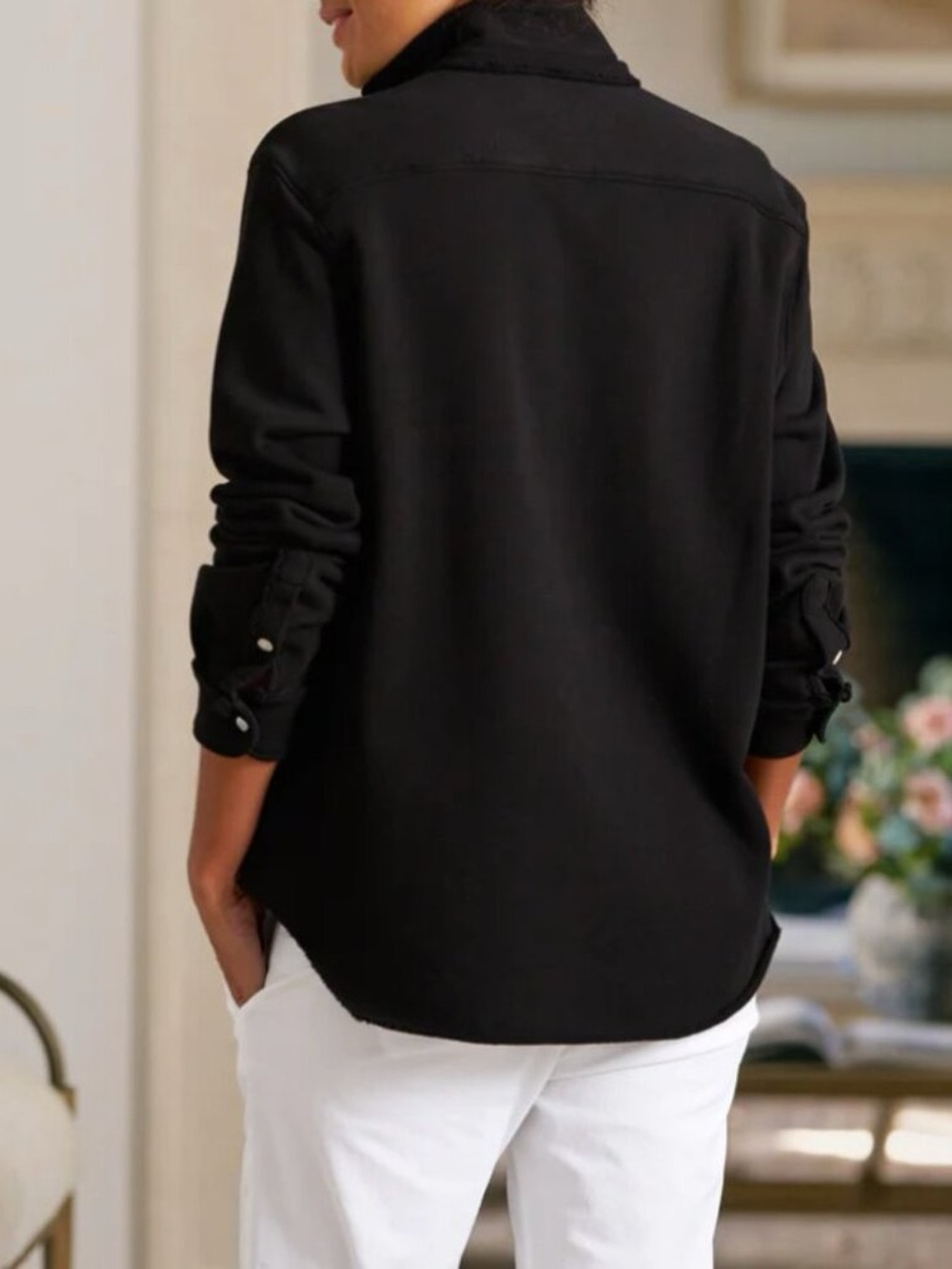 Frank & Eileen Triple Fleece Relaxed Button Up Shirt Raw Edge Black Size Large - Picture 2 of 13